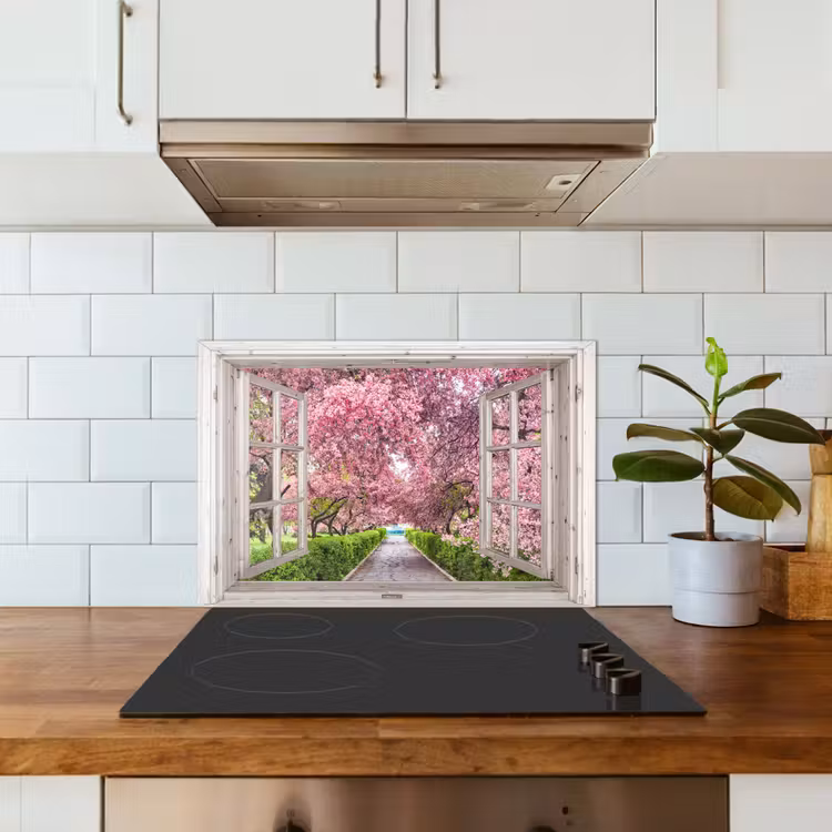 Japans - Sakura - Bloesem - Boom - Bloesem takken - Doorkijk keuken achterwand spatscherm klein -sfeer2
