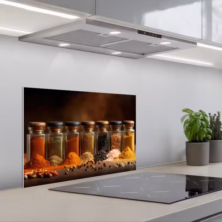 Potjes - Kruiden - Specerijen - Korrels keuken achterwand spatscherm klein -3d_schuin
