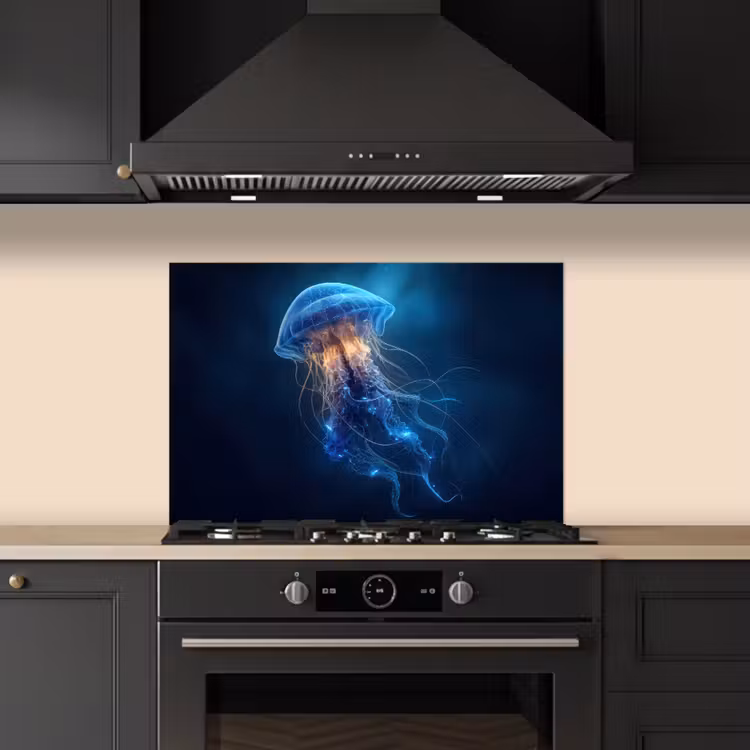 Kwal - Lichtgevend - Tentakels - Blauw keuken achterwand spatscherm klein -sfeer1
