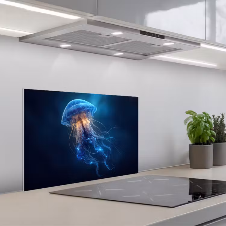 Kwal - Lichtgevend - Tentakels - Blauw keuken achterwand spatscherm klein -3d_schuin