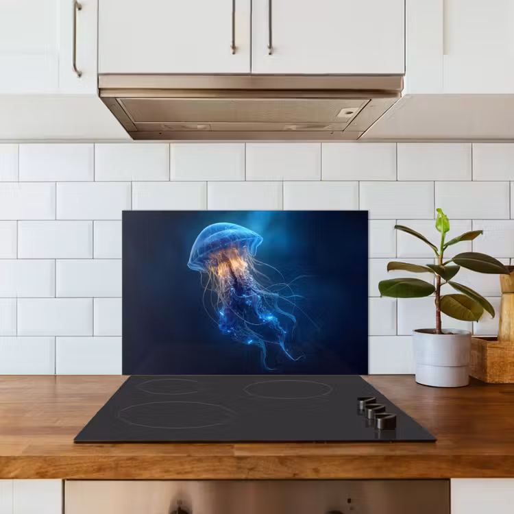 Kwal - Lichtgevend - Tentakels - Blauw keuken achterwand spatscherm klein -sfeer2