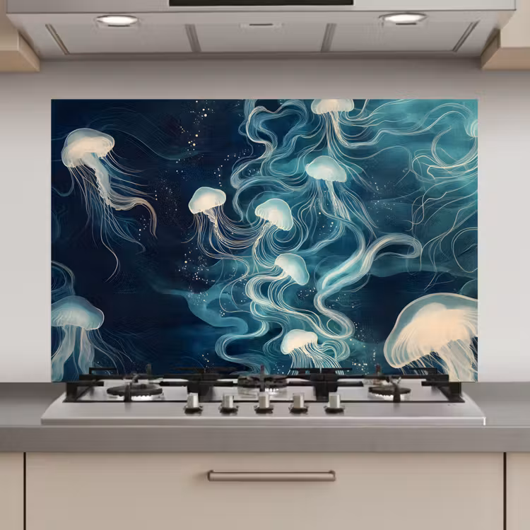 Kwallen - Zee - Wit - Golven keuken achterwand spatscherm klein -3d_website