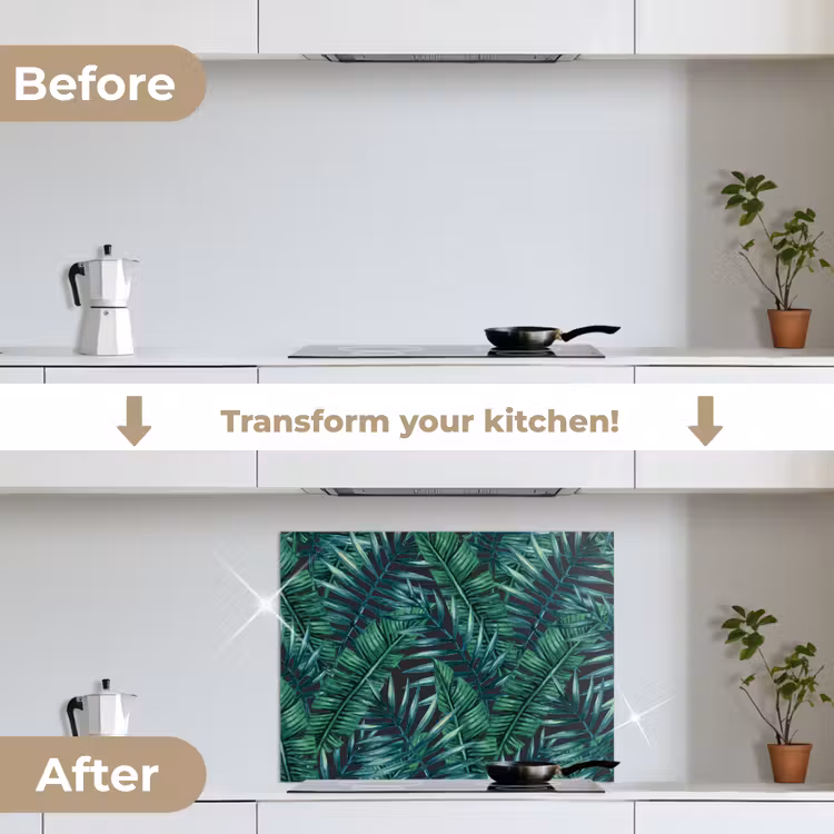 Jungle - Bladeren - Tropical keuken achterwand spatscherm middel -voor_na_EN