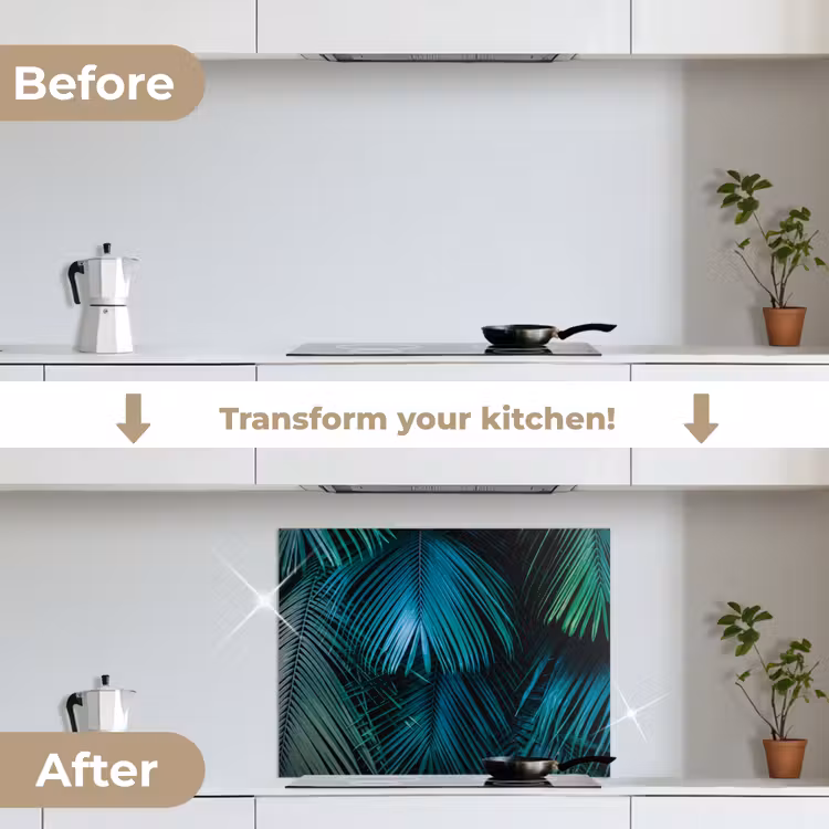 Jungle - Palmblad - Natuur keuken achterwand spatscherm middel -voor_na_EN