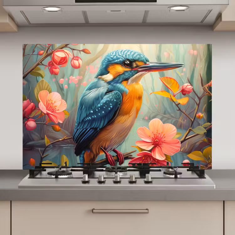 IJsvogel - Bloesem - Natuur - Vogels - Bloemen keuken achterwand spatscherm klein -3d_website