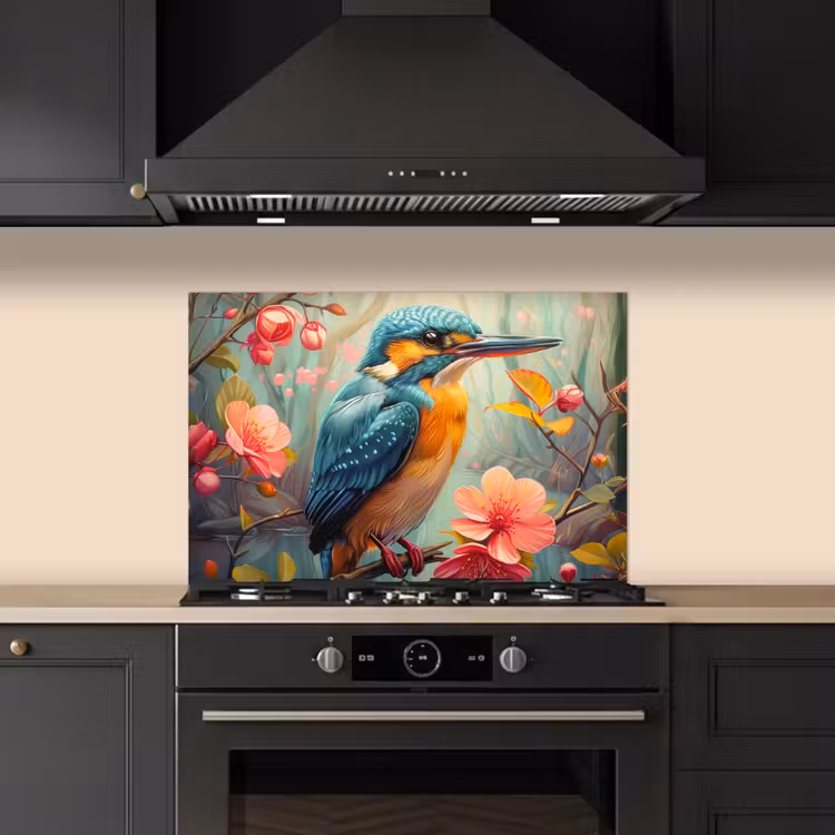 IJsvogel - Bloesem - Natuur - Vogels - Bloemen keuken achterwand spatscherm klein -sfeer1
