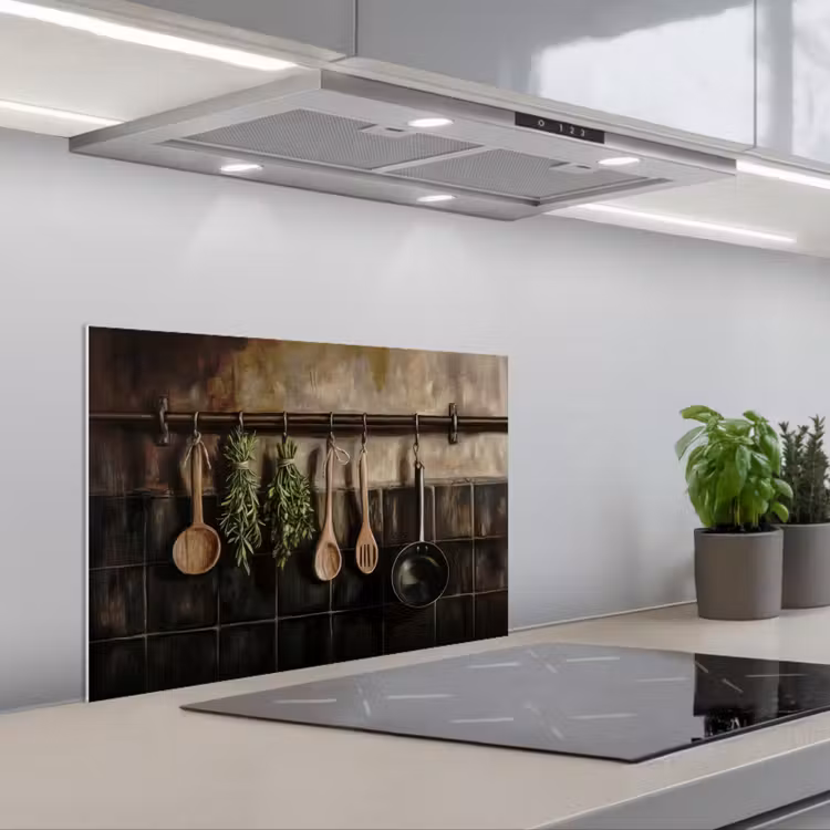 Keukengerei - Rustiek - Tegels - Kruiden keuken achterwand spatscherm klein -3d_schuin