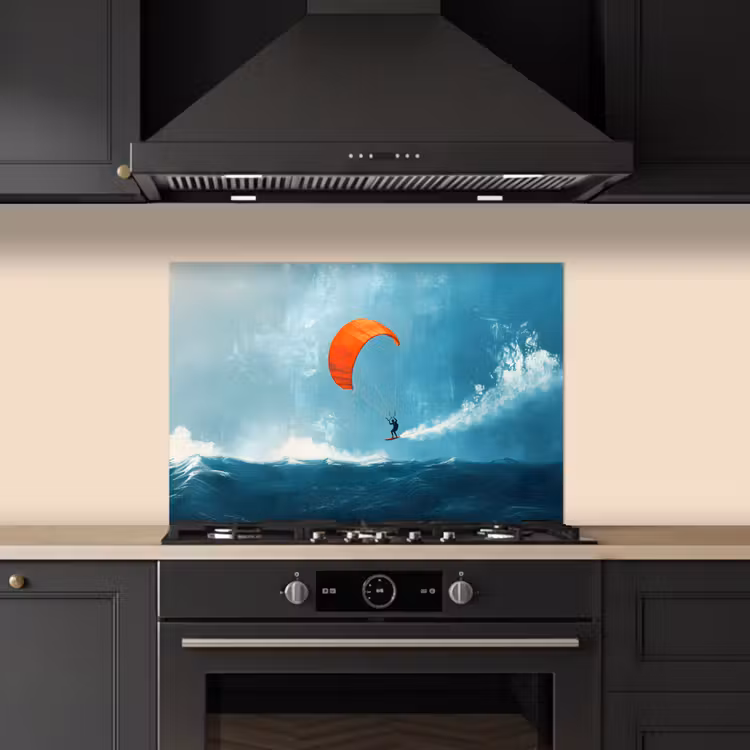 Kitesurfer - Oranje - Zee - Lucht keuken achterwand spatscherm klein -sfeer1