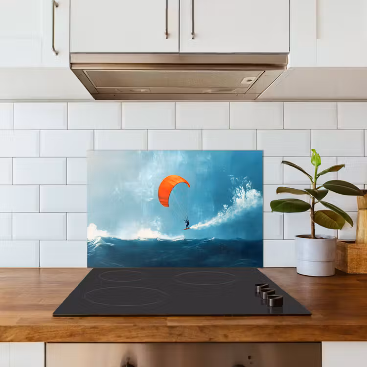 Kitesurfer - Oranje - Zee - Lucht keuken achterwand spatscherm klein -sfeer2