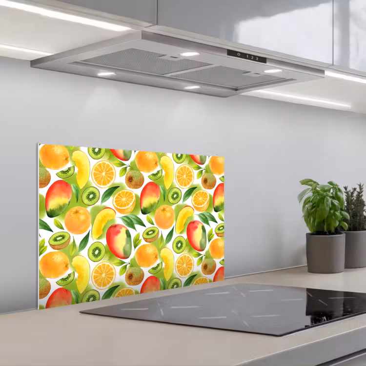 Kiwi - Sinasappel - Mango - Perzik keuken achterwand spatscherm klein 900 -3d_schuin