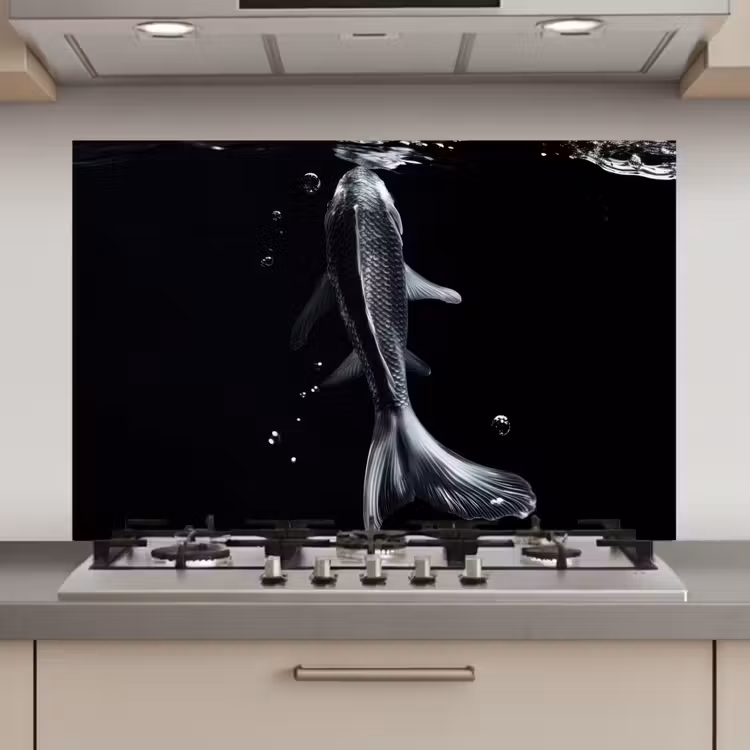 Koi - Vissen - Water - Zwart keuken achterwand spatscherm klein -3d_website