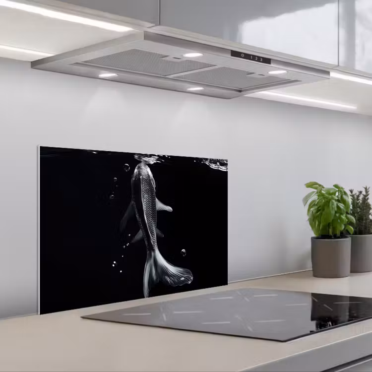 Koi - Vissen - Water - Zwart keuken achterwand spatscherm klein -3d_schuin