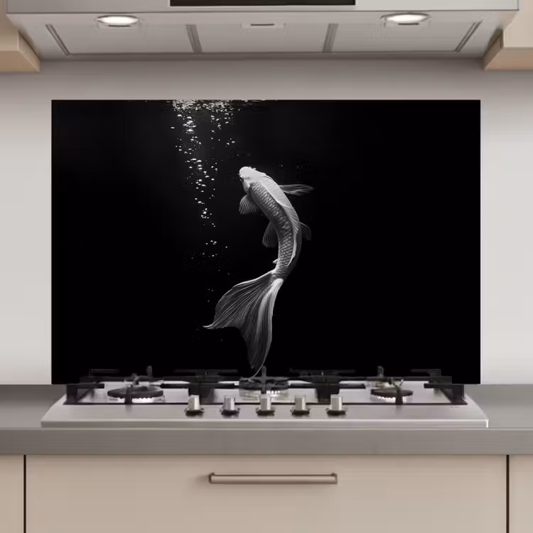 Koi - Vis - Wit - Zwart keuken achterwand spatscherm klein -3d_website