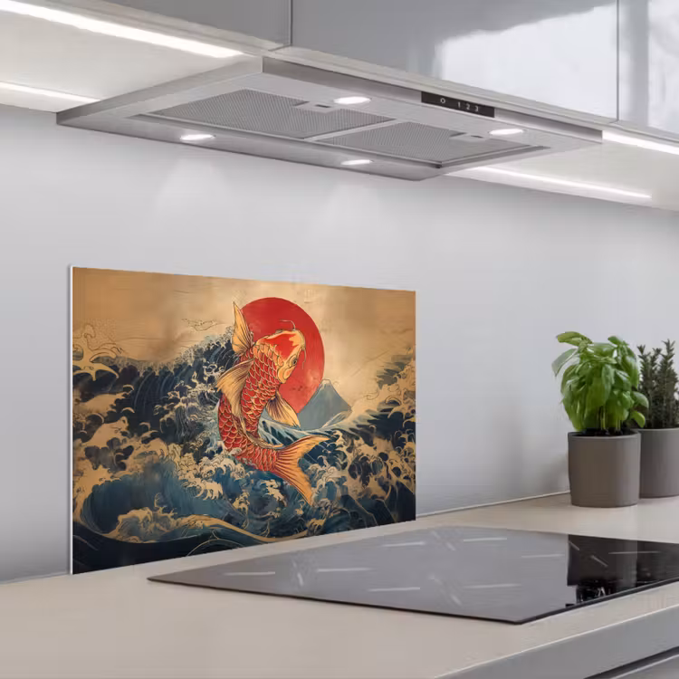 Koi - Zee - Golven - Zon keuken achterwand spatscherm klein -3d_schuin