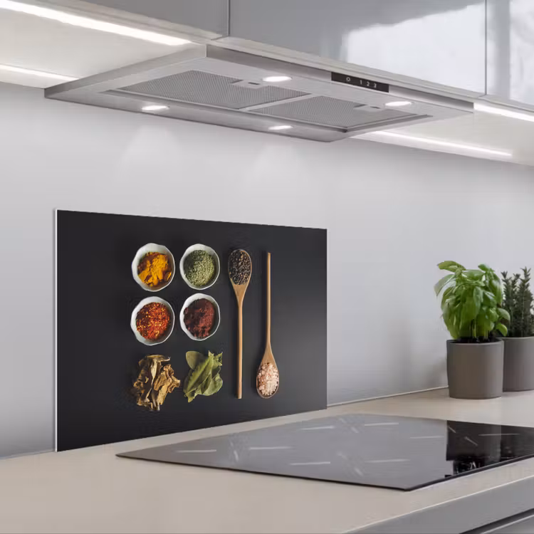 Pollepel - Specerijen - Kruiden - Groen - Bruin - Rustiek keuken achterwand spatscherm klein -3d_schuin