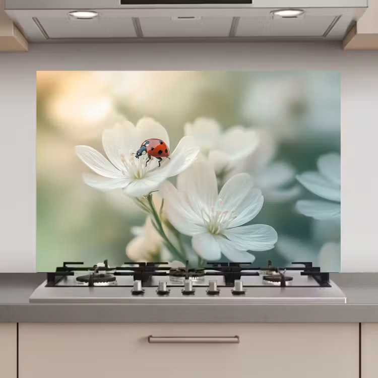 Lieveheersbeestje - Bloemen - Wit keuken achterwand spatscherm klein -3d_website
