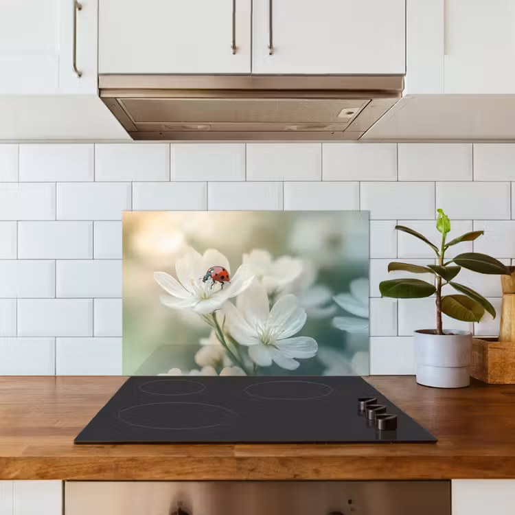 Lieveheersbeestje - Bloemen - Wit keuken achterwand spatscherm klein -sfeer2