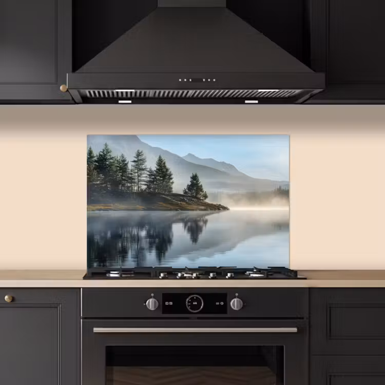 Meer - Mist - Bergen - Landschap keuken achterwand spatscherm klein -sfeer1