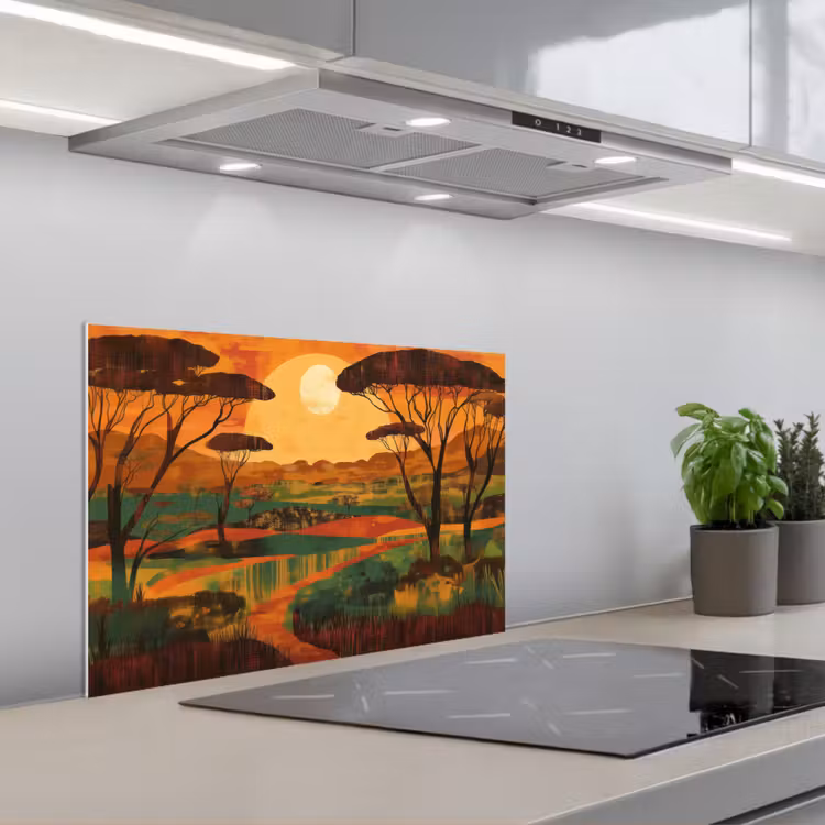 Landschap - Afrikaans - Zon keuken achterwand spatscherm klein -3d_schuin