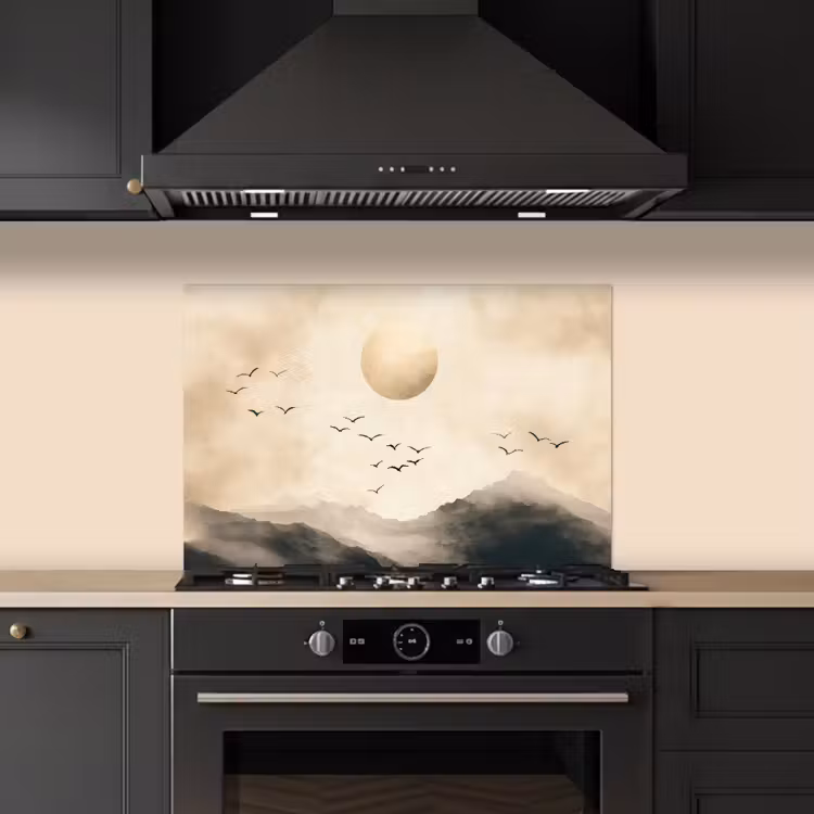 Landschap - Japandi - vogel keuken achterwand spatscherm klein -sfeer1