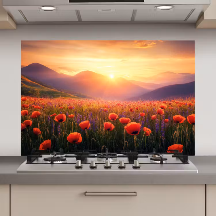Landschap - Zonsondergang - Bloemenveld keuken achterwand spatscherm klein -3d_website