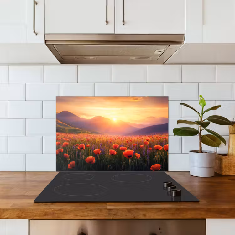 Landschap - Zonsondergang - Bloemenveld keuken achterwand spatscherm klein -sfeer2