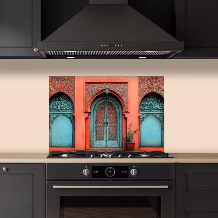 Lantaarn - Deur - Turquoise keuken achterwand spatscherm klein -sfeer1