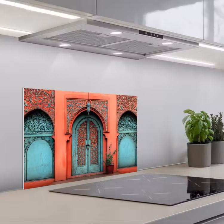 Lantaarn - Deur - Turquoise keuken achterwand spatscherm klein -3d_schuin