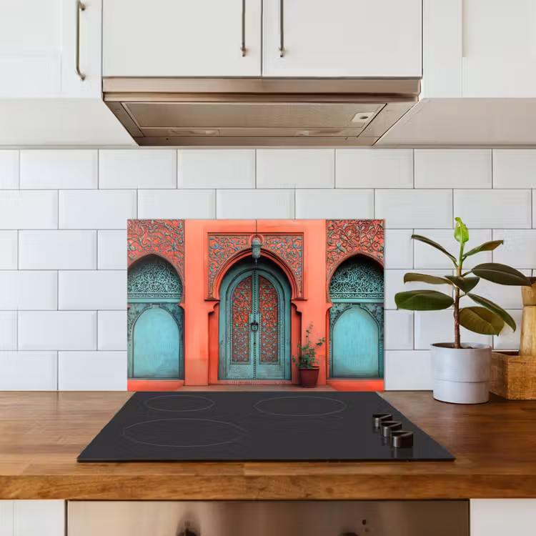Lantaarn - Deur - Turquoise keuken achterwand spatscherm klein -sfeer2