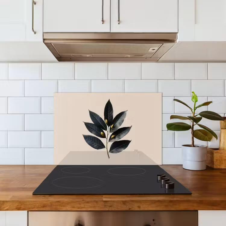 Laurierbladeren - Bloemknoppen - subtiel keuken achterwand spatscherm klein -sfeer2