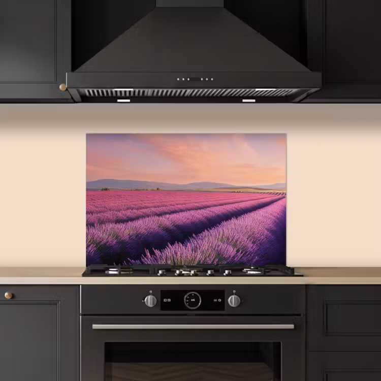 Lavendelveld - Zonsondergang - Paars - Bloemen keuken achterwand spatscherm klein -sfeer1
