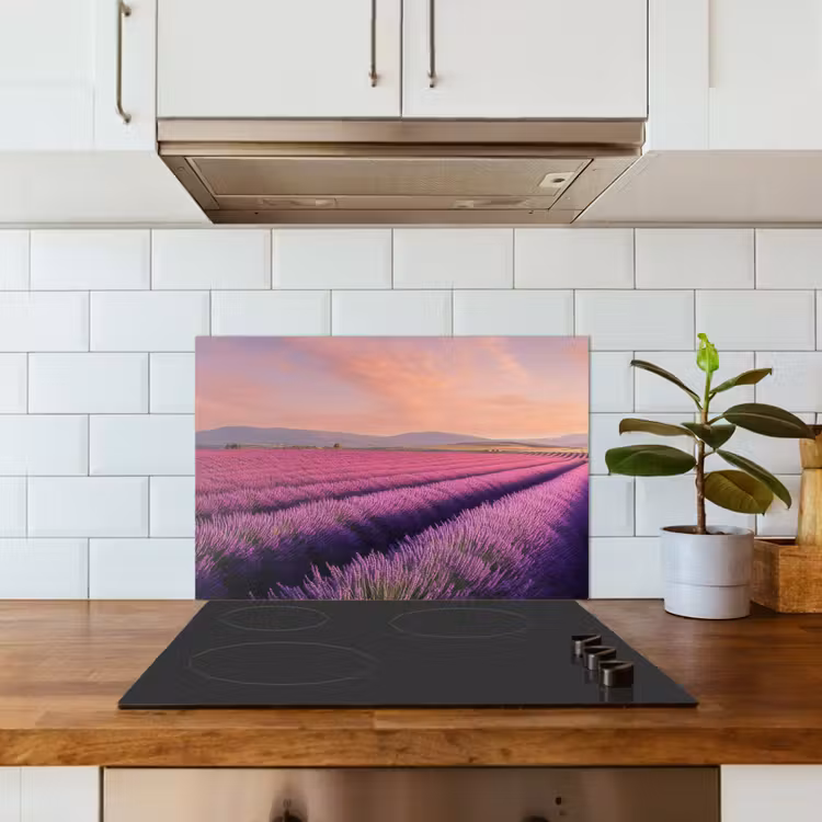 Lavendelveld - Zonsondergang - Paars - Bloemen keuken achterwand spatscherm klein -sfeer2