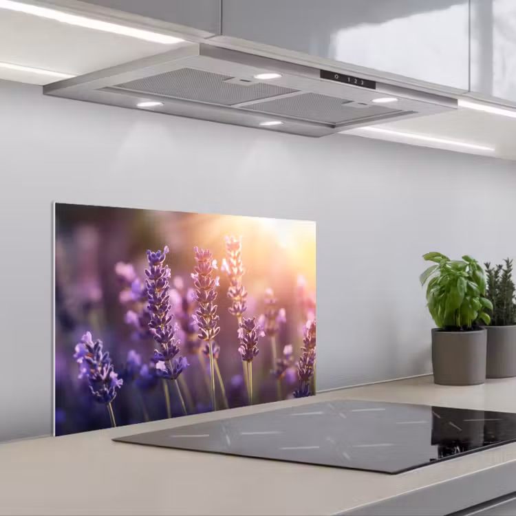Lavendelbloemen - Paars - Zonlicht keuken achterwand spatscherm klein -3d_schuin