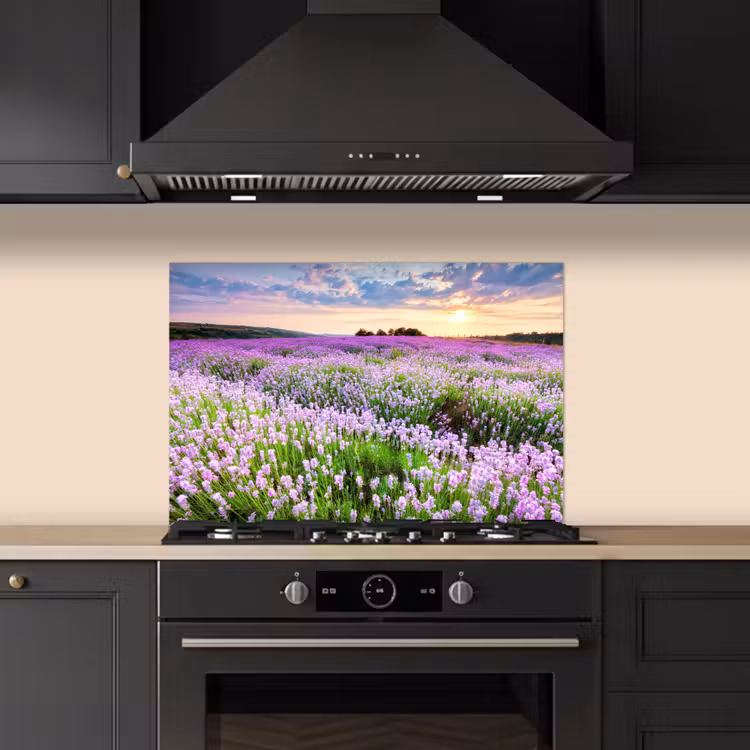 Lavendel - Bloemen - Zonsondergang - Paars - Weide keuken achterwand spatscherm klein -sfeer1