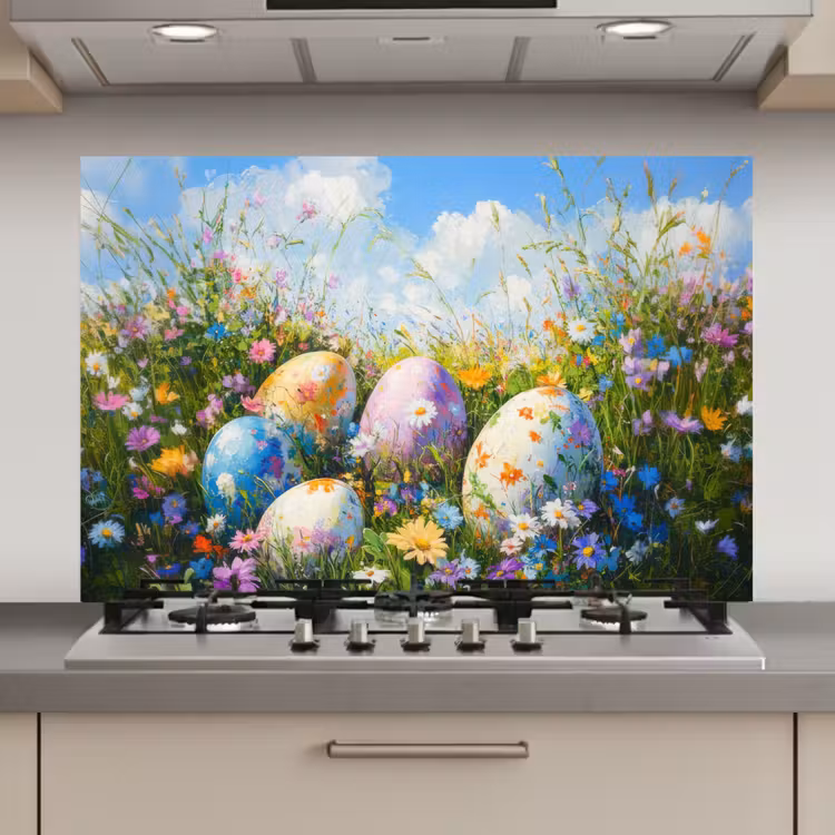 Grasveld - Eieren - Bloemen keuken achterwand spatscherm klein -3d_website