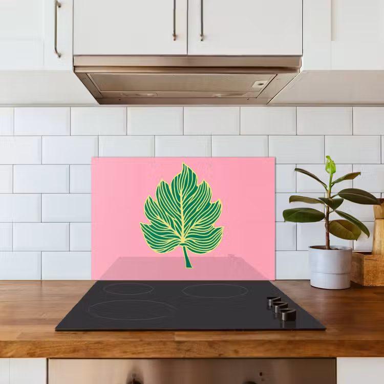 Blad - Groen - Illustratie - Minimalistisch keuken achterwand spatscherm klein -sfeer2