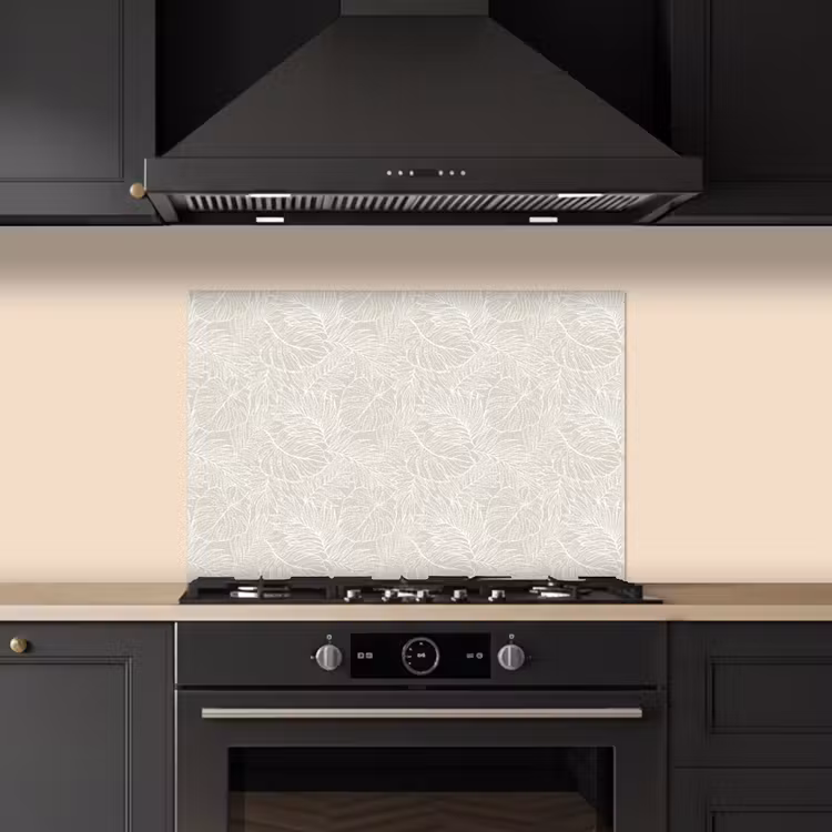 Bladeren - Beige - Monstera - Palm keuken achterwand spatscherm klein -sfeer1