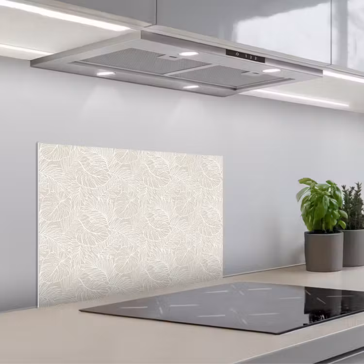 Bladeren - Beige - Monstera - Palm keuken achterwand spatscherm klein -3d_schuin