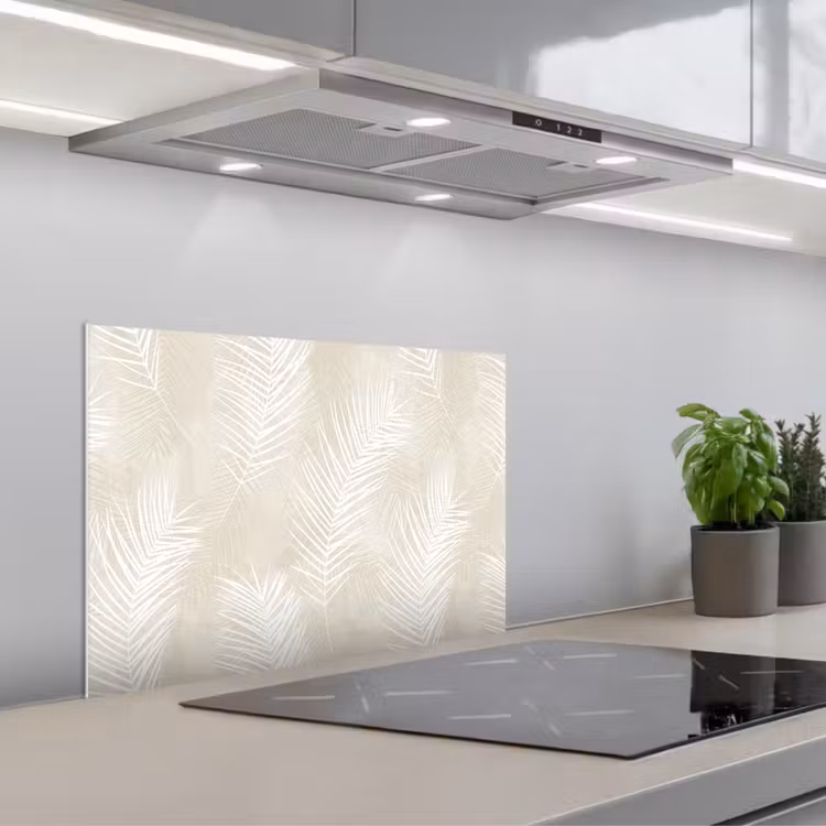 Bladeren - Beige - Wit - Botanisch - Natuur keuken achterwand spatscherm klein -3d_schuin