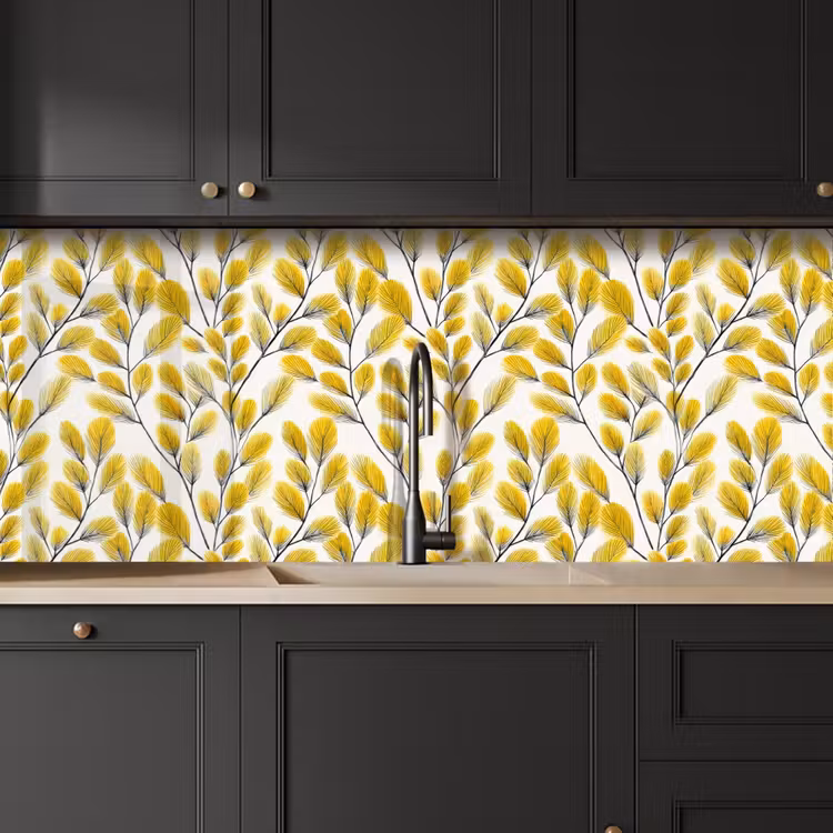 Bladeren - Botanisch - Elegant - Geel - Zwart keuken achterwand 2 middel 871 -sfeer1