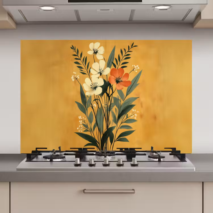 Bladeren - Boeket - Bloemen - Geel keuken achterwand spatscherm klein -3d_website