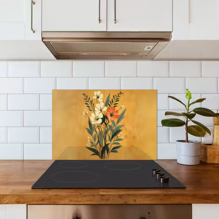 Bladeren - Boeket - Bloemen - Geel keuken achterwand spatscherm klein -sfeer2