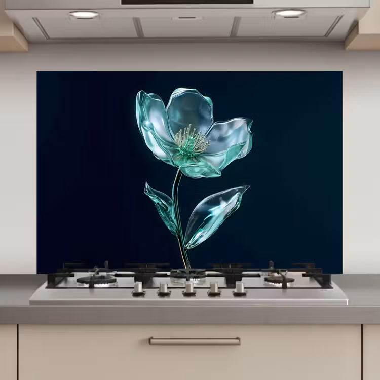 Bladeren - Bloem - Glazen - Donkerblauw keuken achterwand spatscherm klein -3d_website