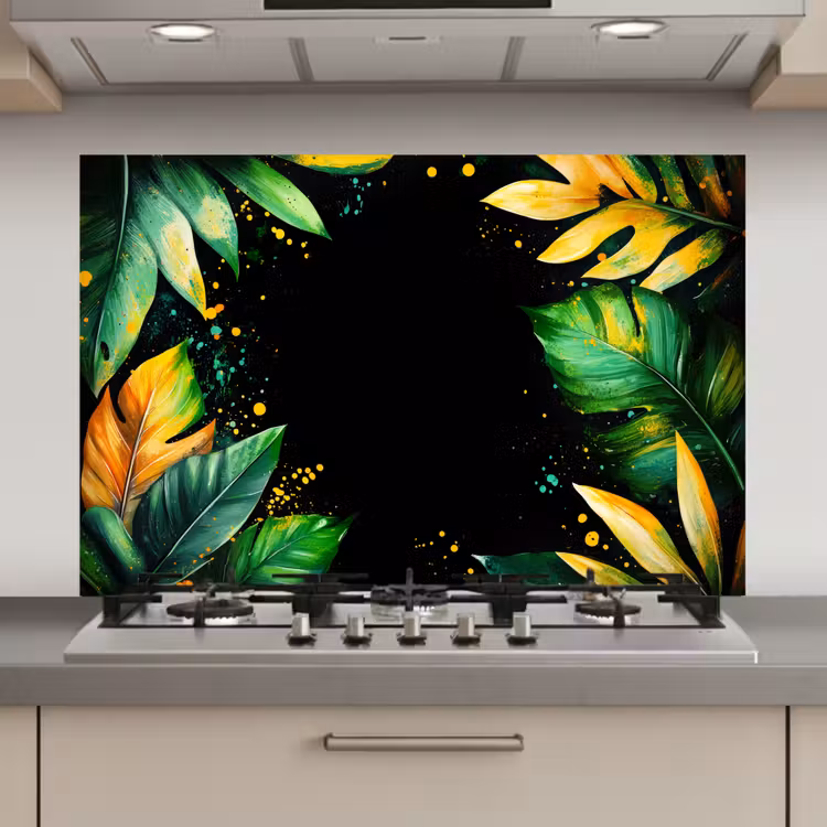 Bladeren - Groen - Geel - Verf - Jungle keuken achterwand spatscherm klein -3d_website