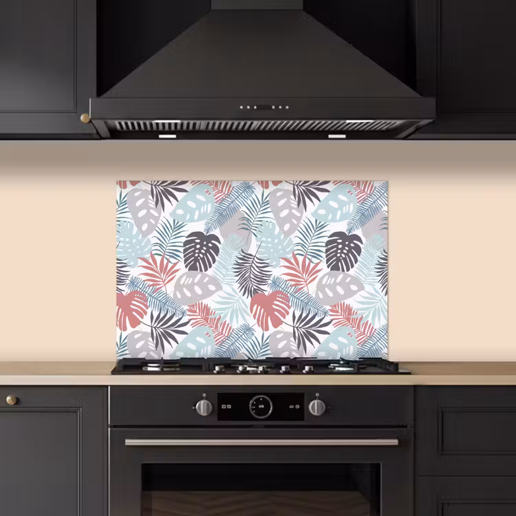 Bladeren - Jungle - Pastel - Tropisch keuken achterwand spatscherm klein -sfeer1