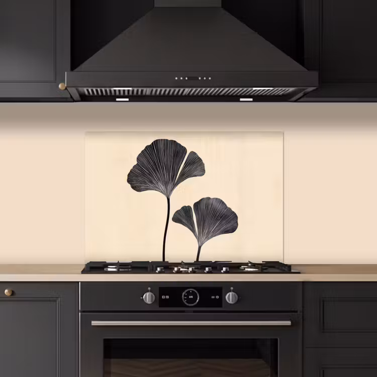 Bladeren - Minimalistisch - Zwart keuken achterwand spatscherm klein -sfeer1