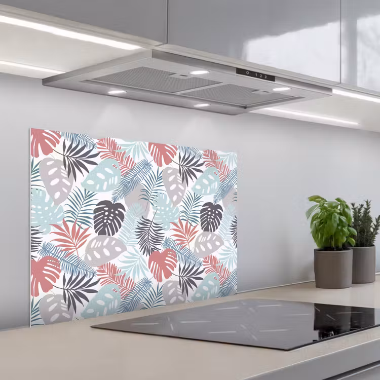 Bladeren - Pastel - Jungle keuken achterwand spatscherm middel -3d_schuin