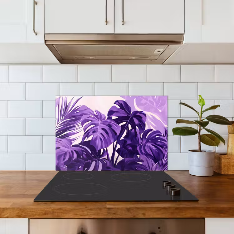 Bladeren - Paars - Tropisch - Abstract keuken achterwand spatscherm klein -sfeer2