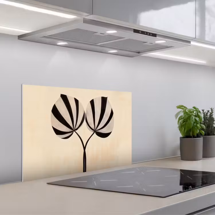 Bladeren - Gestreept - Stengel - Beige keuken achterwand spatscherm klein -3d_schuin