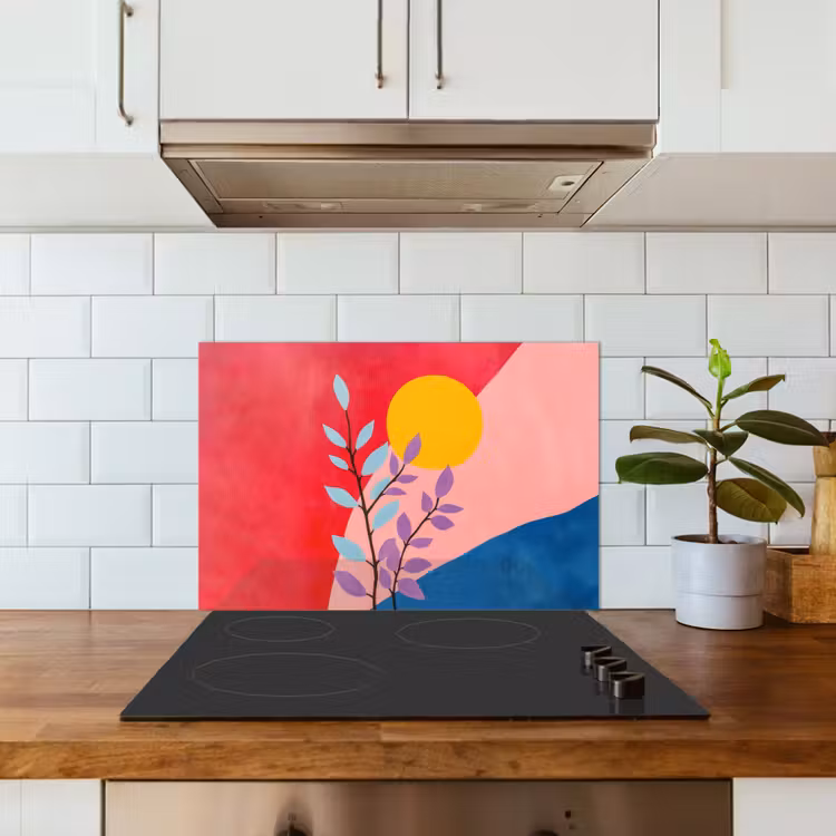 Bladeren - Zon - Abstracte vormen keuken achterwand spatscherm klein -sfeer2